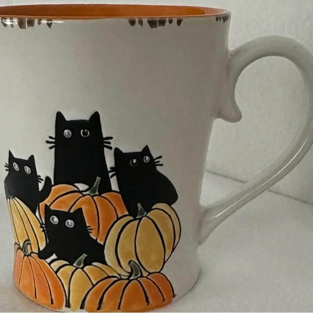 NWOT Black Cats Pumpkins Halloween Ceramic Mug Spectrum Designz Spooky Cute Gift